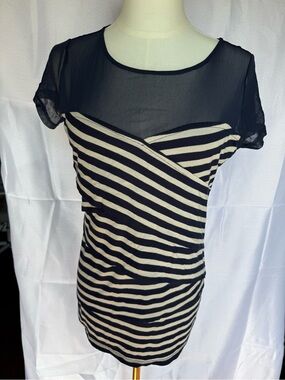 INC International Concepts Navy Mesh Knit Top